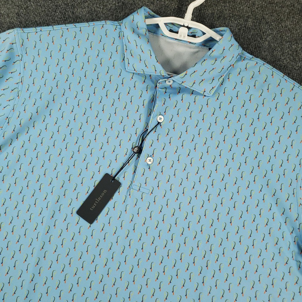 Turtleson Polo Mens XL Atticus Performance Luxe Blue Clementine Fishing Rod NEW